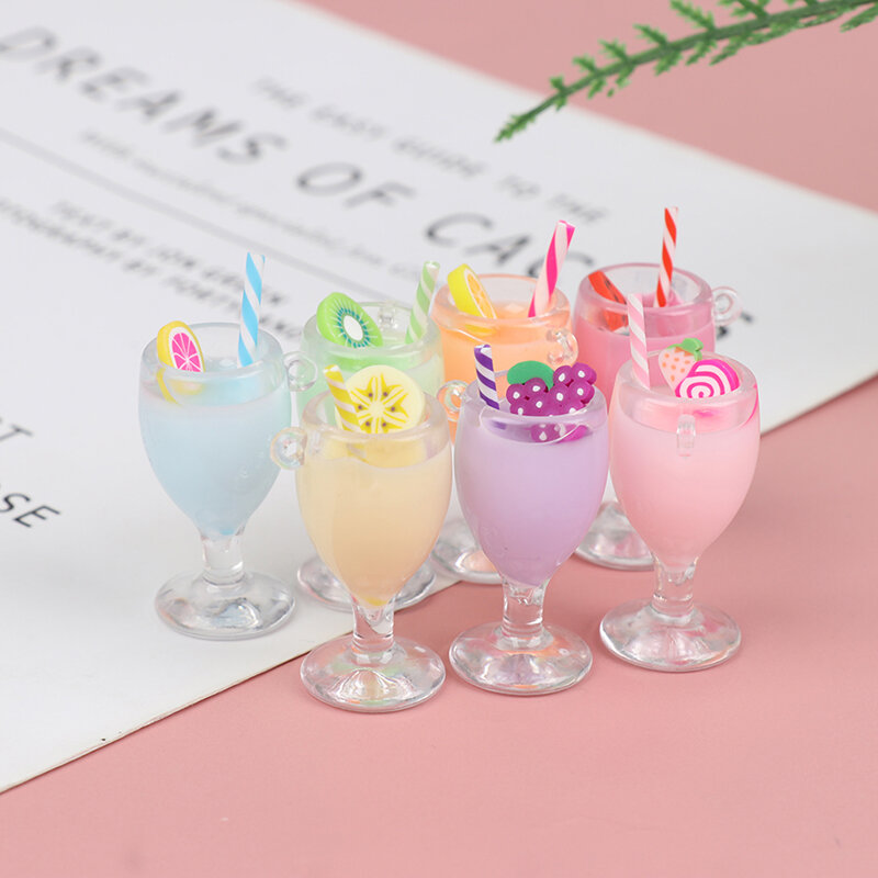 2pcs Fruit slices Milk tea cup Fruit juice Miniature Craft Play Doll House Toy Doll Home Furnishings 