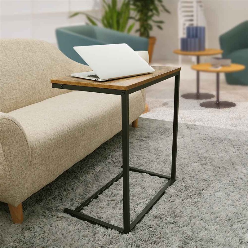 Винтажный кофейный столик Douxlife C-образной формы, деревянный металлический каркас для дивана, прилегающий столик, домашний компьютерный сто...