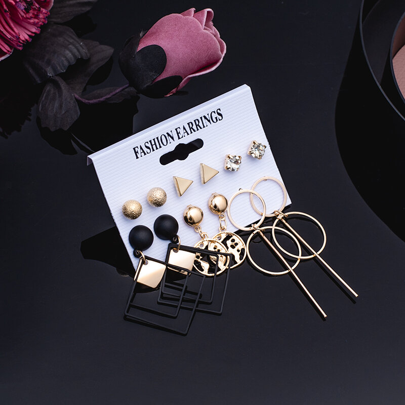 Damskie kolczyki zestaw kryształowe kolczyki z perłami dla kobiet Vintage Boho z frędzlami akrylowy kolczyk biżuteria 2020 geometryczne kolczyki