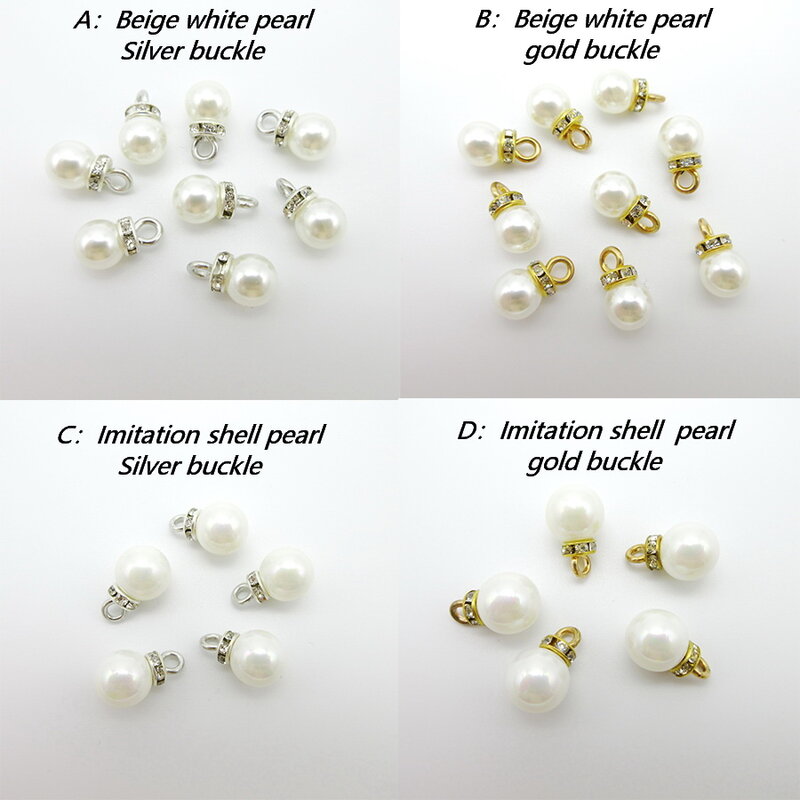 20pcs/pack White pearl rhinestone pendant jewelry with gold silver buckle Sew on clothes bags decoration necklace diy