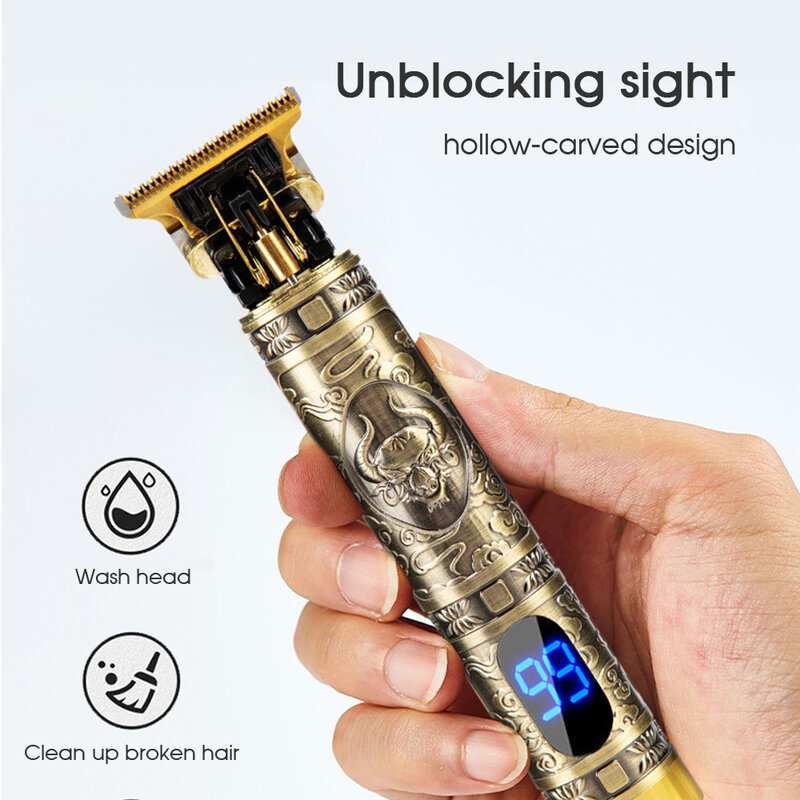 [Boi] Hollow Carved Design USB Rechargeable Strong Power Professional Electric Hair Trimmer Waterproof Shaving Machine For Men