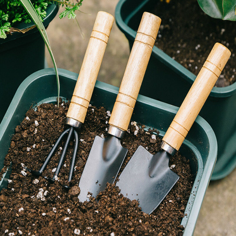 Mini herramientas de jardinería balcón casa crecido maceta plantar flores pala rastrillo cavando trajes práctico 3 unids/set de herramientas de jardín