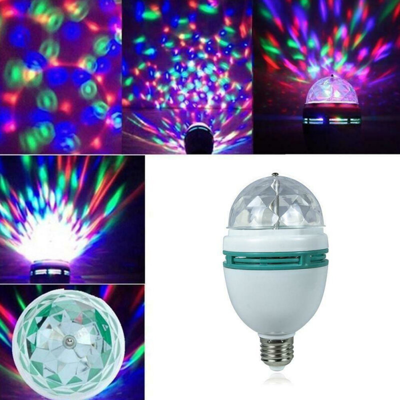 Ampoule LED E27 colorée 3W RGB pour éclairage de maison, lumière de scène rotative automatique pour décoration de fête