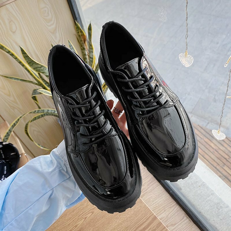Women Oxfords Shoes 2021 Spring High Platform Black Leather Shoes Lace up Vintage Thicken Soled lolita Ladies Student Shoes