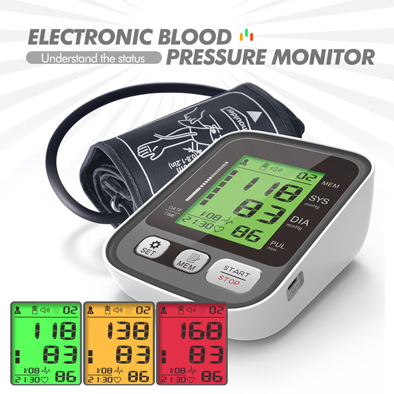 Braço superior monitor de pressão arterial automático pulso sphygmomanômetro bp monitor de freqüência cardíaca medidor de pulso