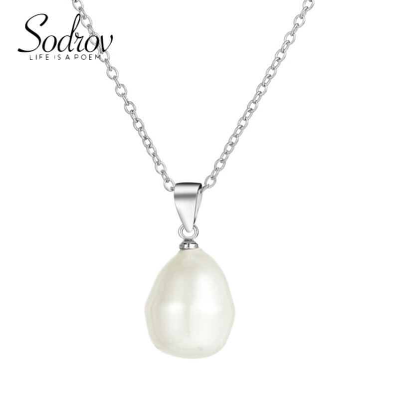 SODROV Silver 925 Necklace Sterling Silver 925 Pearl Jewelry Pearl Pendant Necklace for Women Necklace 925