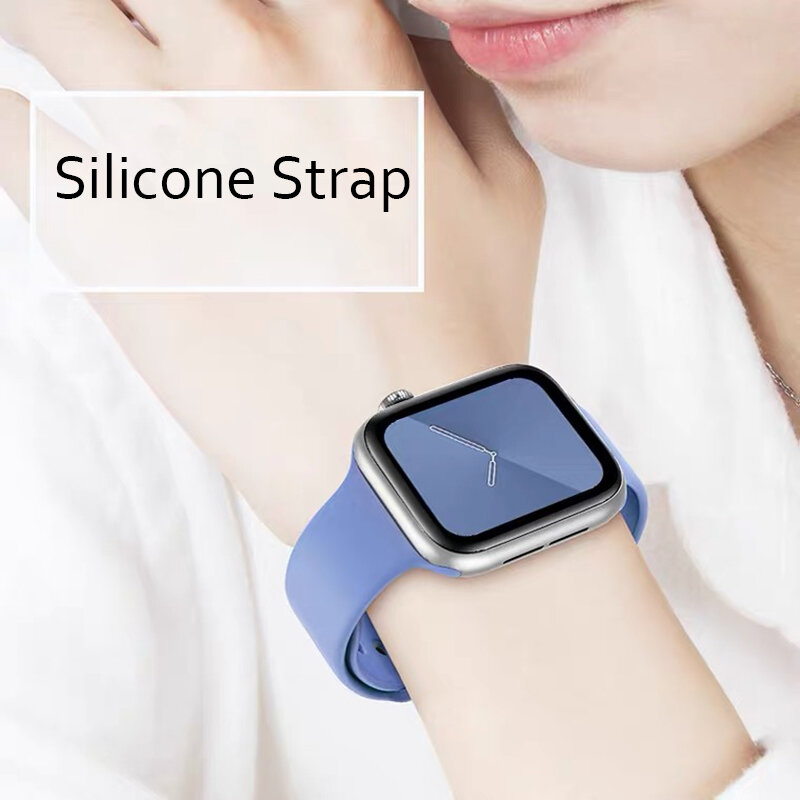 Ремешок силиконовый для Apple Watch band 44 мм 40 мм 41 мм 45 мм, резиновый браслет для наручных часов, аксессуары для Iwatch 3 4 5 SE 6 7