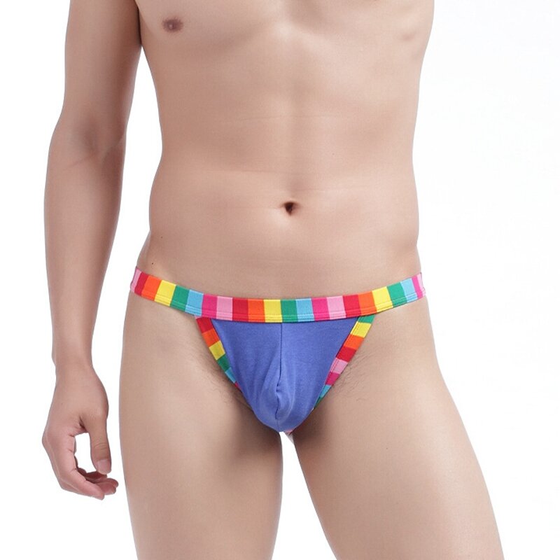 Pakaian Dalam Thong Pria Gay U Cembung Katun Pelangi Warna-warni G-string Pakaian Dalam Thong Seksi Gay