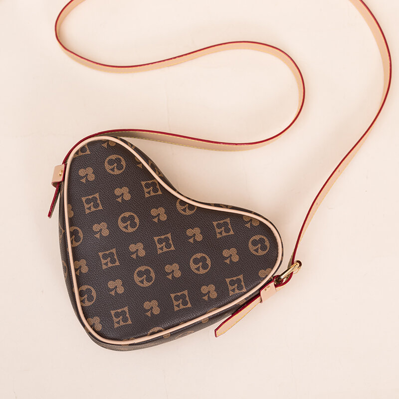Bolso de cuero con estampado Retro para mujer, bolsa con forma de corazón, de un hombro, Diagonal, elegante, nueva moda