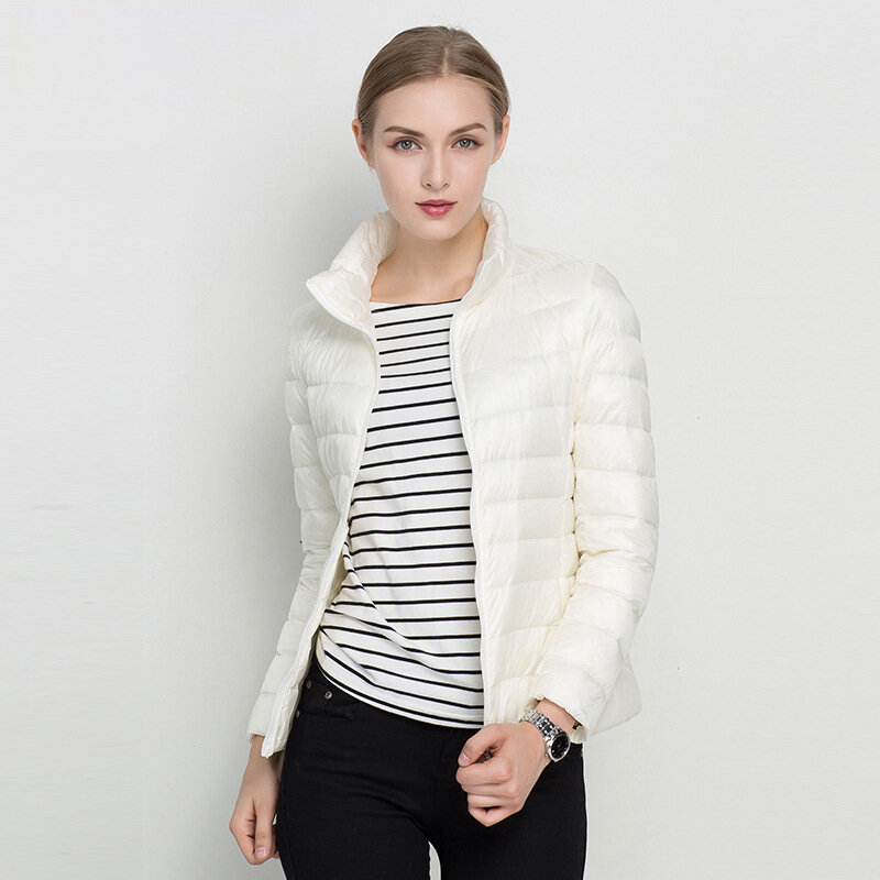 Damski płaszcz zimowy 2021 nowa ultralekka biała kurtka puchowa Slim Women zimowa kurtka pikowana przenośna wiatroodporna puchowa 7XL