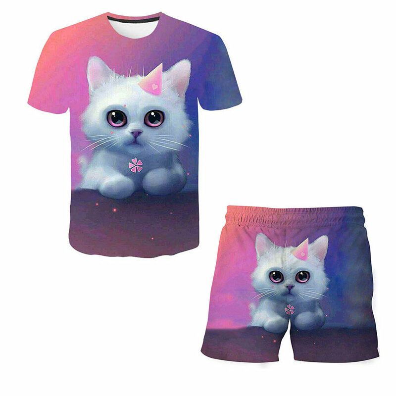 Baby Cool Cat T Shirt+short Kids Clothing Suit Girl Set Clothes Summer 2021 Tollder Sets Boys Casual Children Outfits Multicolor