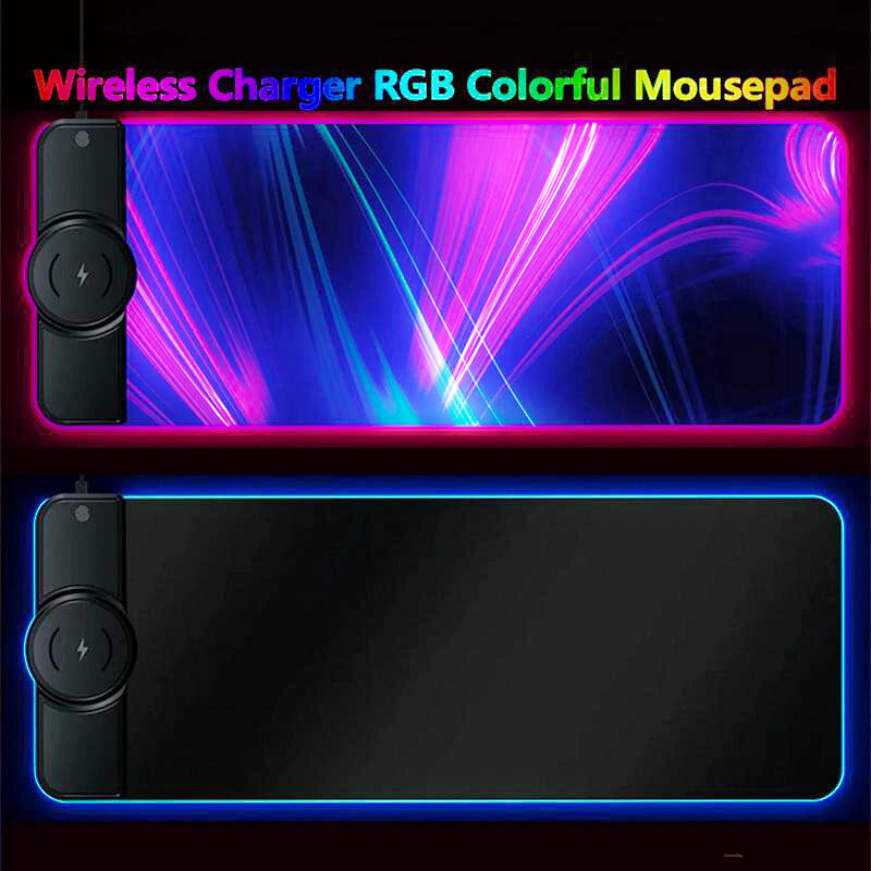 Tapis de souris de jeu 15W léger RGB, tapis de recharge sans fil de grande taille pour téléphone Android et IOS