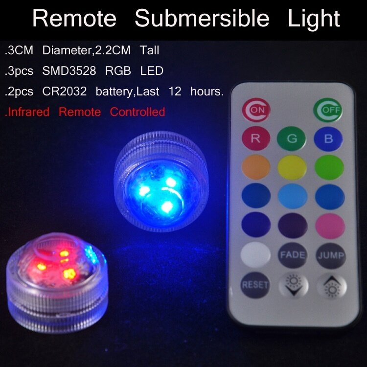 Submersible LED RGB Lamps Remote Control Colorful Waterproof Lights with Vase Base for Christmas Party Decoration and Diving
