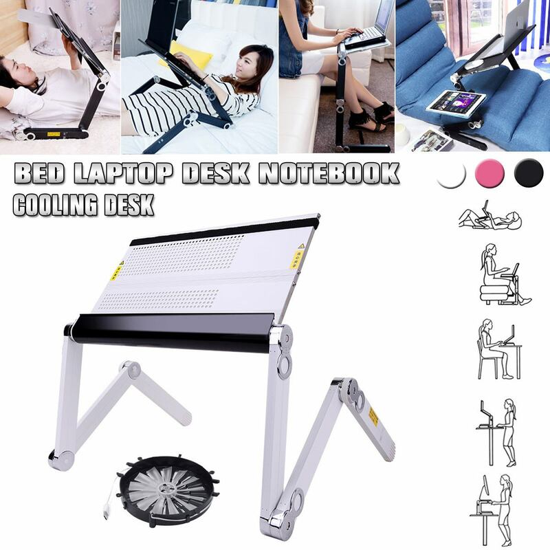 Notebook ajustable de 360 grados, soporte de mesa, bandeja para cama y sofá, portátil, plegable, ventilador de refrigeración