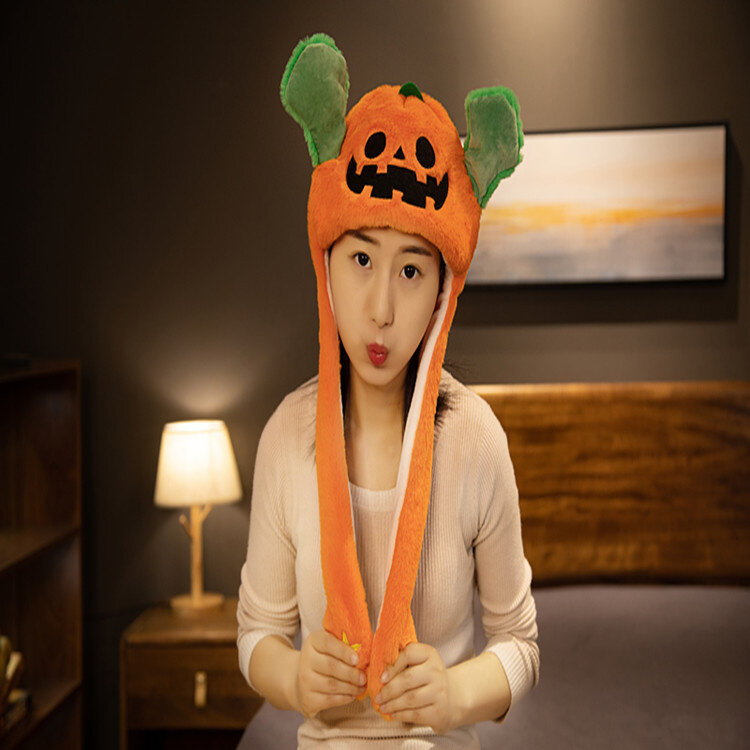 2021 New Halloween Christmas Pumpkin Ghost Rabbit Women&#39;s Hat Moving Ears Beanie Bunny Plush Toy With Movable Ears