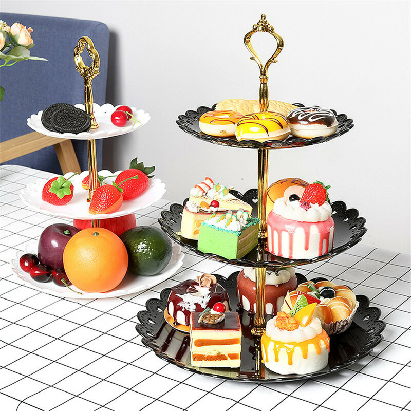 Supporto per Cupcake a 3 strati supporto per feste a strati in plastica Dessert torre vassoio frutta Dessert piatti piatti per tè festa di compleanno