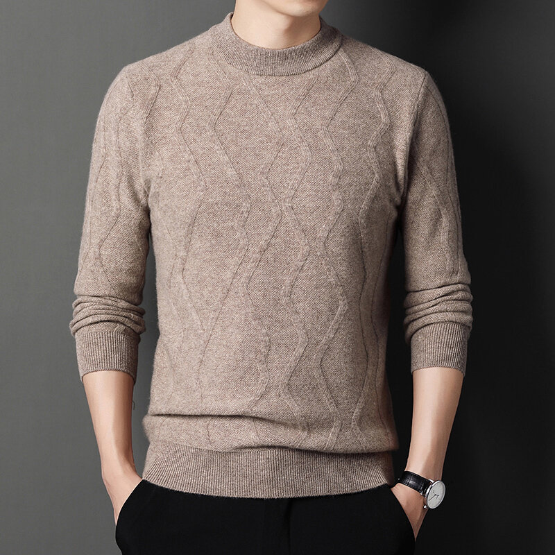 Pull jacquard tricoté à col semi-haut pour homme, pull décontracté en pur cachemire coréen, collection automne et hiver 100%