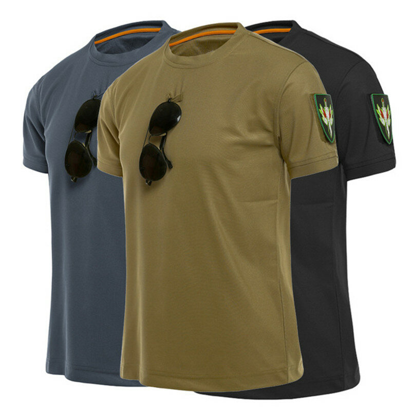Kaus Luar Ruangan Atasan Pria Longgar Ukuran Besar Kaus Latihan Kamuflase Lengan Pendek Kasual Ketat dan Cepat Kering Lapangan