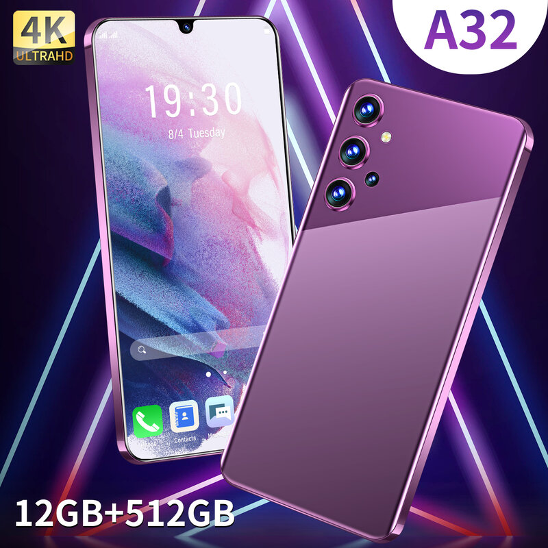 2021ใหม่ Galaxy A32 Global รุ่น12 + 512GB MTK6889 10 Core Face ID Android 10.0โทรศัพท์6000MAh แบตเตอรี่ขนาดใหญ่24 + 50MP สมาร์ทโฟน5G