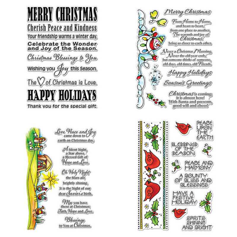 Diversas bendiciones navideñas, palabras de felicitación, muñeco de nieve, acebo, álbum de recortes para tarjetas de sellos transparentes DIY, manualidades, nuevo 2019