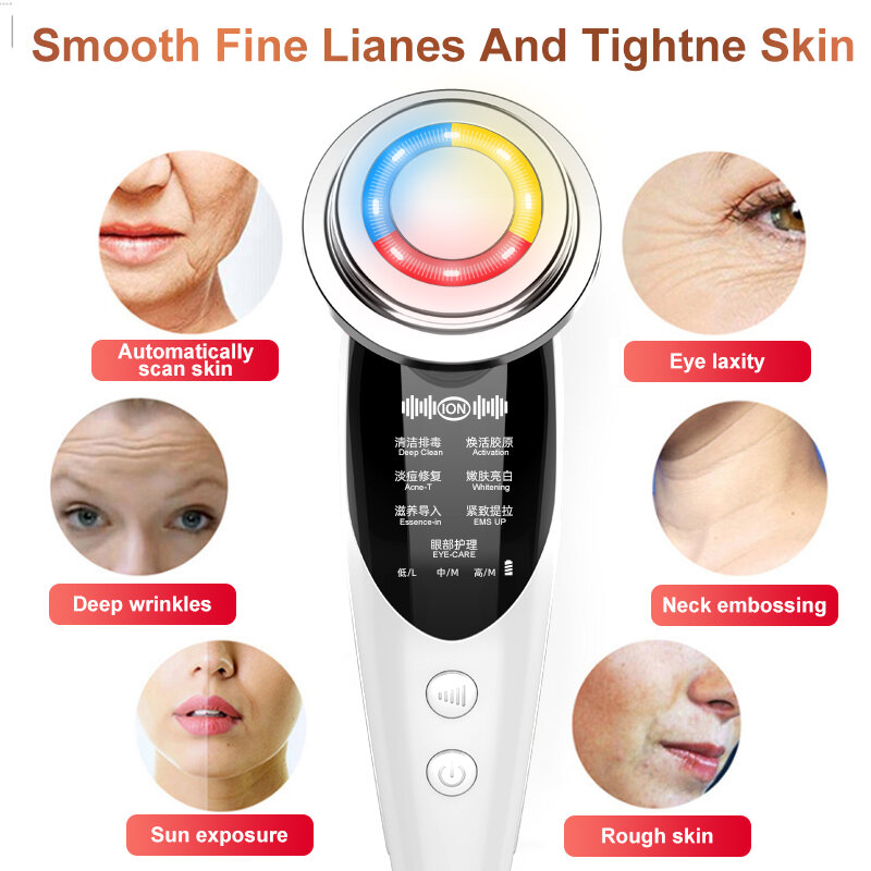 AmazeFan 7in1 مدلك الوجه RF مكركرنت الميزوثيرابي LED تجديد الجلد مزيل التجاعيد رفع الجمال ضغط ساخن معدات العناية بترطيب الجلد