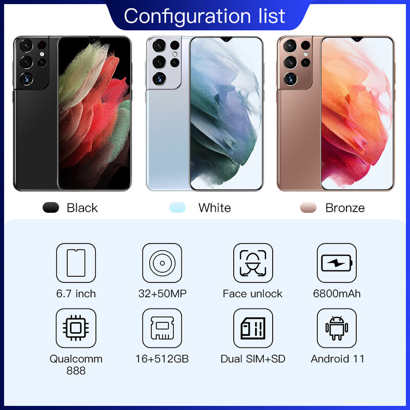 Huawe A32 Global Version 6.7" Smartphones 50MP Rear Quad Camera 12GB+512GB Android10 Phone In Stock