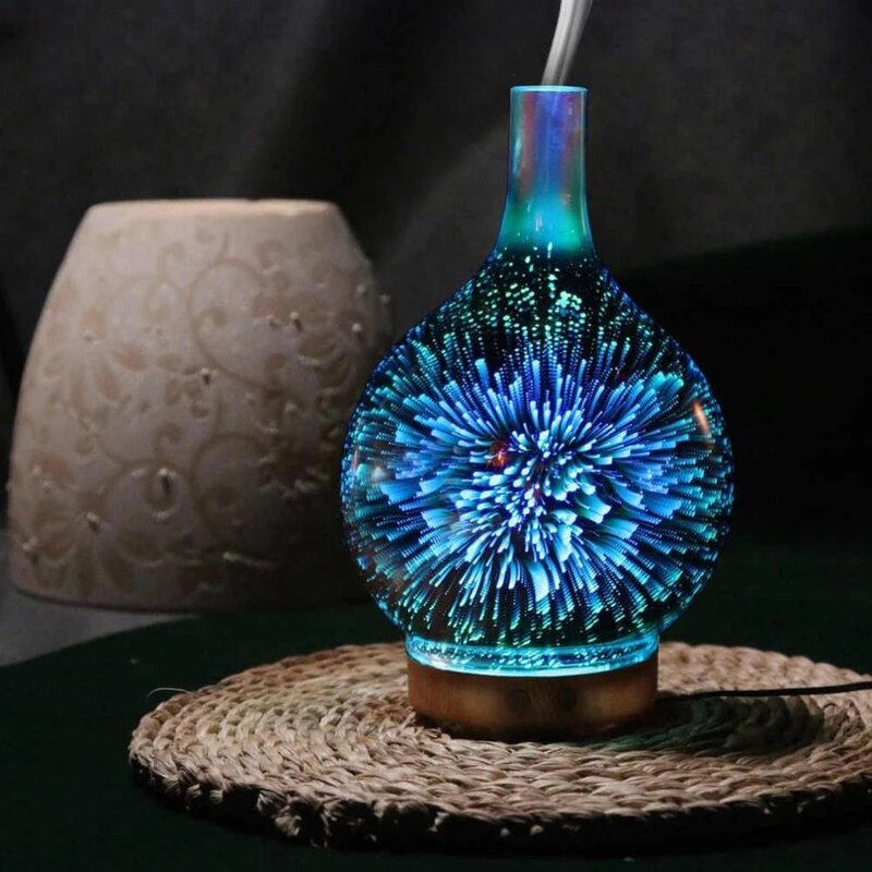 Umidificador elétrico óleo stardust difusor de vidro colorido vaso umidificador casa 3d mini máquina aromaterapia luz da noite quente