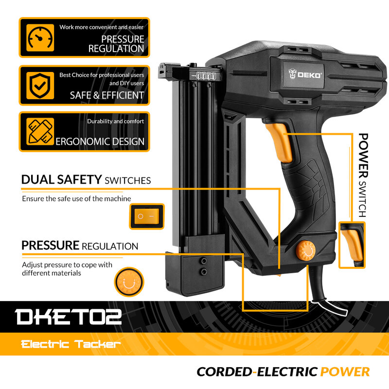 DEKO – agrafeuse électrique 220V, pistolet à ongles pour le bricolage et le travail du bois, outils électriques, pistolet à agrafes pour meubles, cadre, offre spéciale