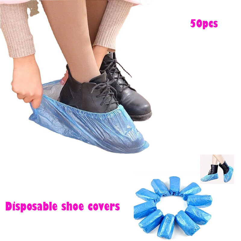 50pcs 일회용 플라스틱 신발 커버, 청소 Overshoes, 방수 보호 신발 cov의 플라스틱 일회용 신발 C50 조각