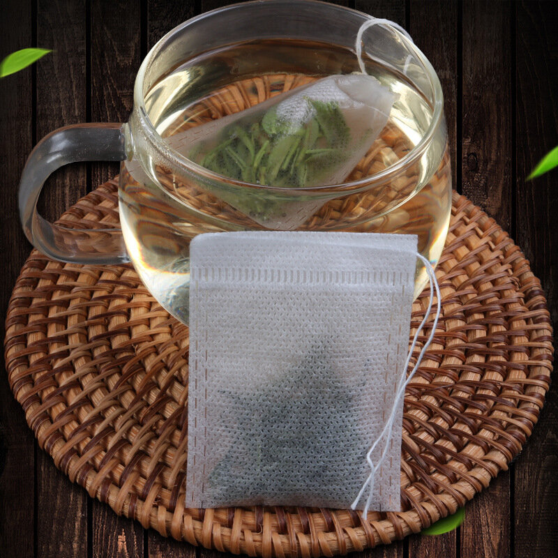Bolsas de té desechables para infusiones de té, con sello de cuerda, de tela no tejida de grado alimenticio, filtros de especias, bolsitas de té, 100 Uds.