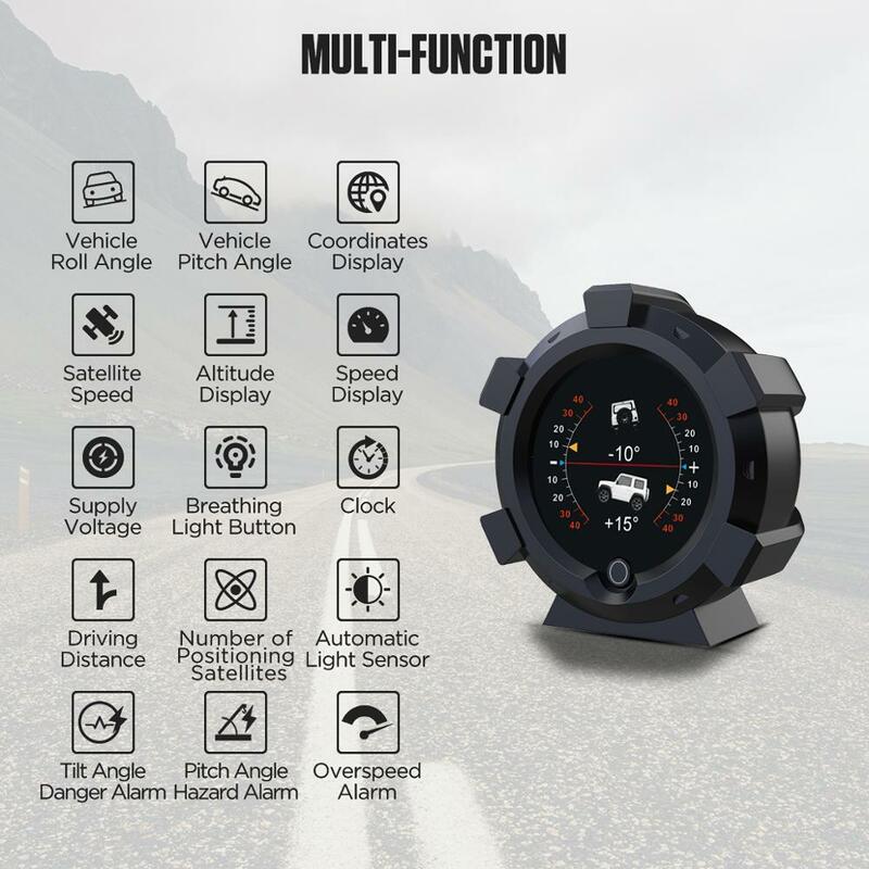 AUTOOL X95-Brújula con inclinómetro, navegador multifuncional velocidad de GPS en PMH KMH, medidor de inclinación de coche, ángulo transportador de latitud y longitud