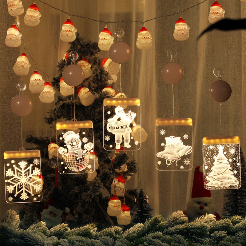 3D Christmas Bell Snowman Hanging Lights Fairy Shop Window Light Garland Star Bells Tree Decor Home Decor Christmas Decoration