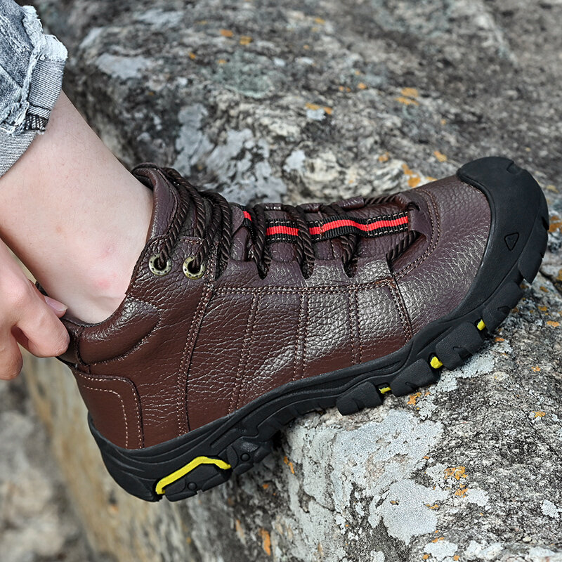 Chaussures d'extérieur en cuir pour hommes et femmes, bottes de randonnée, imperméables, en coton et velours, de très grande taille