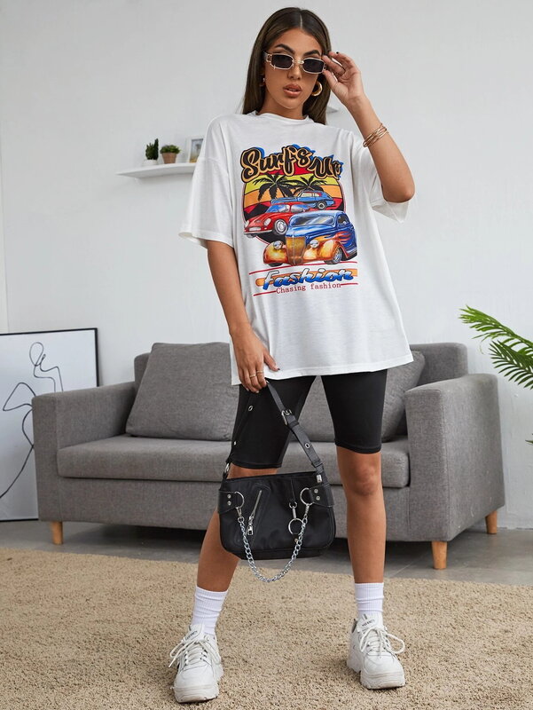 여성 고스 펑크 그래픽 티셔츠 오버사이즈 티셔츠 하라주쿠 반팔 티셔츠 숙녀 스트리트웨어 탑스 의류, 2021 신상 여름