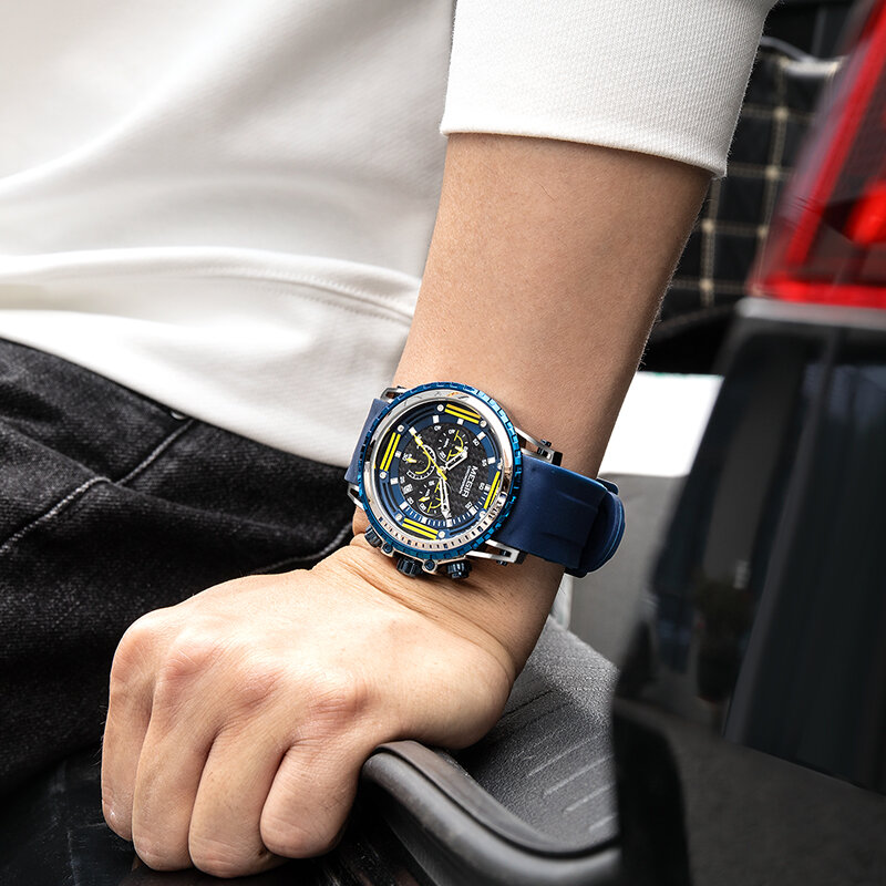Relógio de pulso masculino com mostrador grande, relógio de marca luxuosa impermeável de quartzo com data para homens