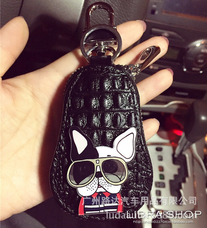 Cute Dog Genuine Leather Car Key Case for Ladies and Mens Car Key Cover Universal Protective Cover Wholesale