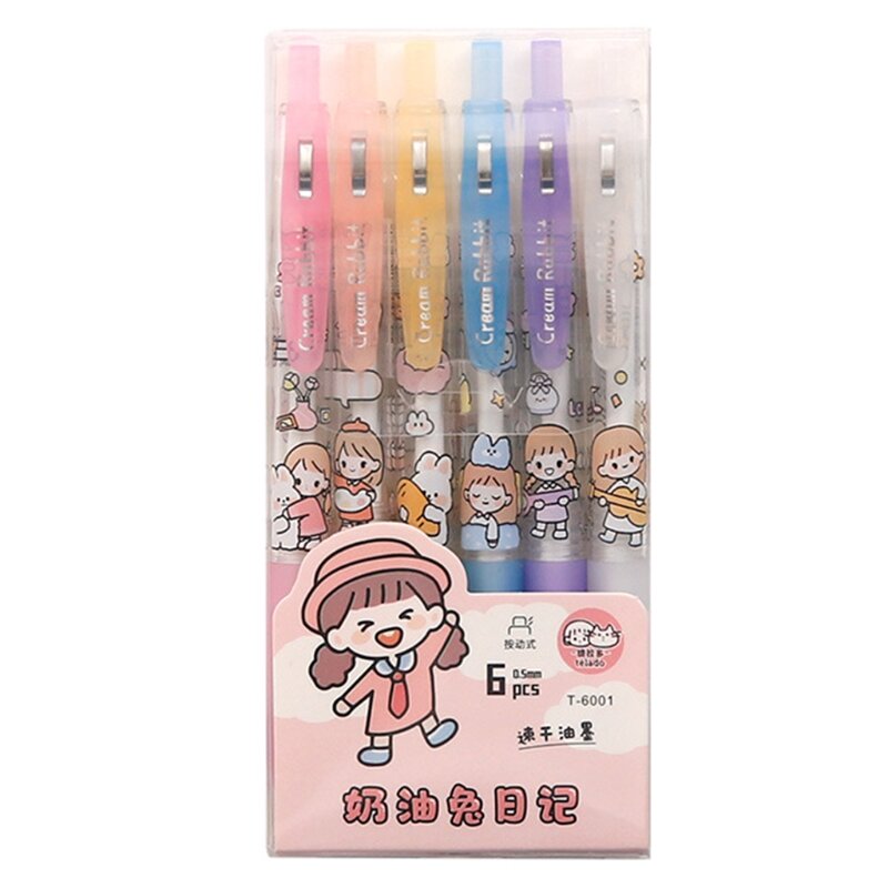 6 Pcs Cute Retractable Gel Ink Pen 0.5mm Rollerball Soft Comfort Grip for Kids