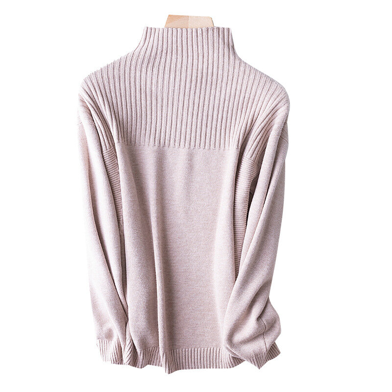 Suéter solto de gola alta com manga comprida, pulôver feminino com gola alta e manga longa para outono