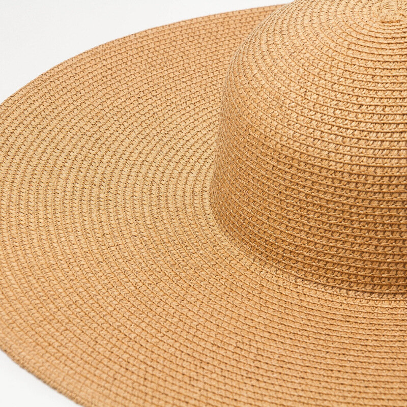 Sombrero de paja de Color sólido para mujer, sombrero de ala ancha de playa Grande, Simple, plegable, de viaje, protector solar, resistente a los rayos UV, Panamá