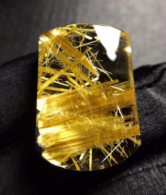 Natural Gold Rutilated Quartz Rectangle Pendant 28.3*20.2*9.6mm Wealthy Crystal Rutilated Jewelry Women Men Brazil AAAAAA