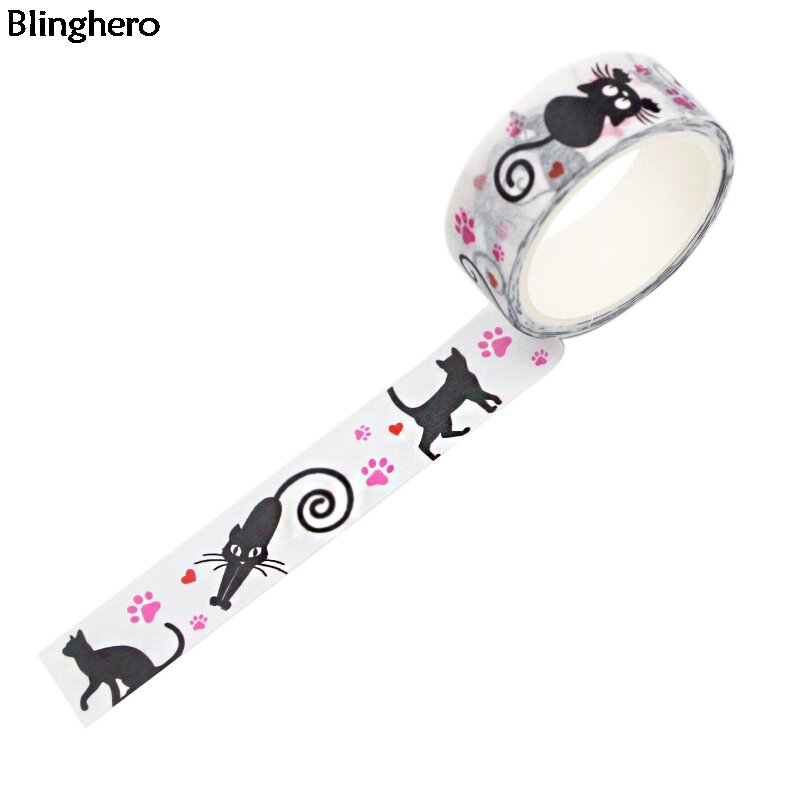 Blinghero 15mm X 5m Schwarz Katze Washi Band Cartoon Klebebänder Tier Masking Tape Aufkleber Schreibwaren Bänder Nette geschenk BH0398