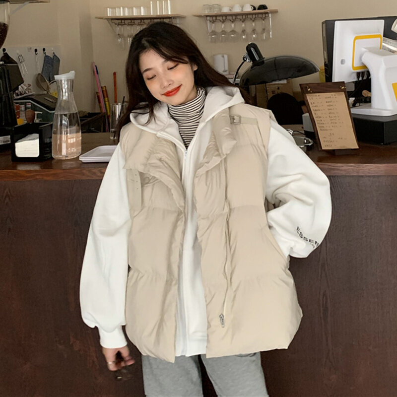 Chaleco de algodón para mujer, ropa de trabajo holgada con solapa de viento, sin mangas, versión coreana, otoño e invierno, 2021