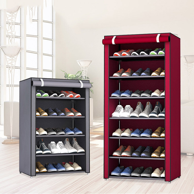 Armoire à chaussures vertical en tissu non-tissé, porte-chaussures à plusieurs niveaux, démontable, anti-poussière, meuble de rangement peu encombrant