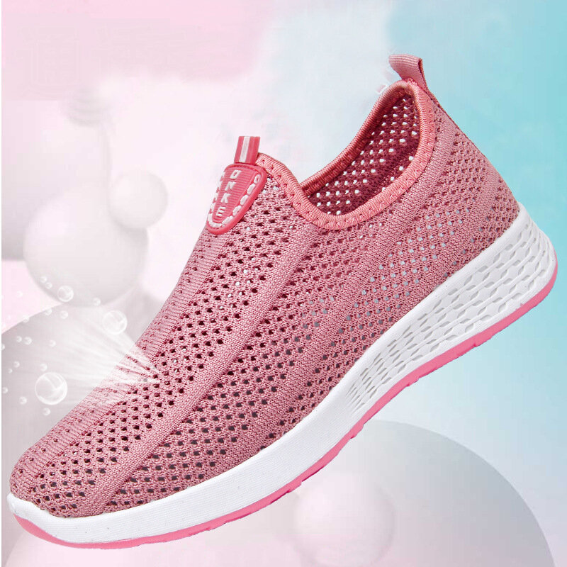 Zapatillas deportivas de malla transpirable para mujer, zapatos informales vulcanizados planos a la moda, color blanco, para caminar, para gimnasio, 2021