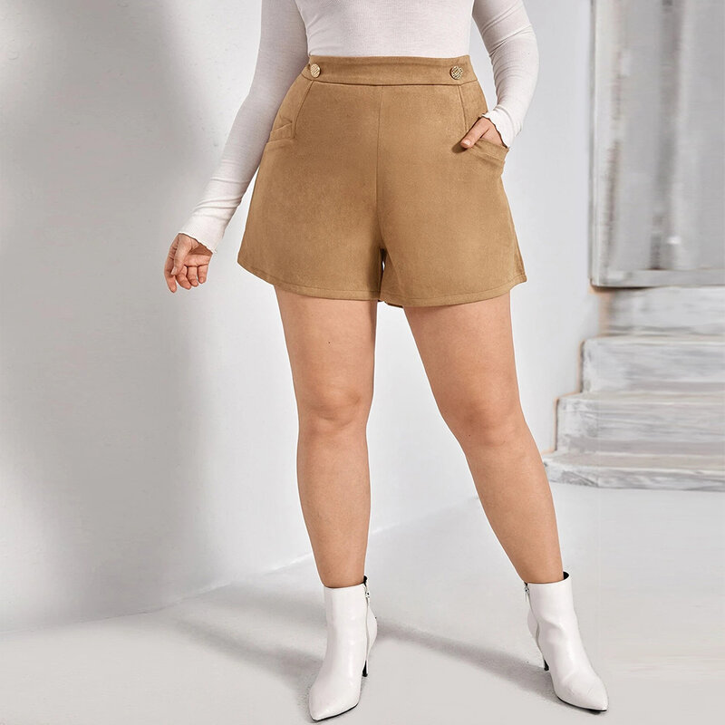 Женские шорты больших размеров 4XL, новинка 2021 года, летние хлопковые шорты цвета хаки на пуговицах с высокой талией, с высокой талией, в стиле...
