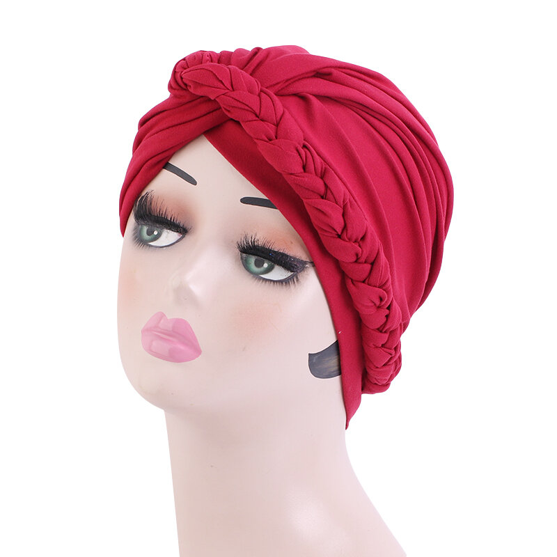 ใหม่ Bohemian ทึบ Briaded Twist Turban หมวก Hijab มุสลิม Headdress ผู้หญิงด้านใน Hijab Turbante เคมีบำบัดหมวก Headscarf