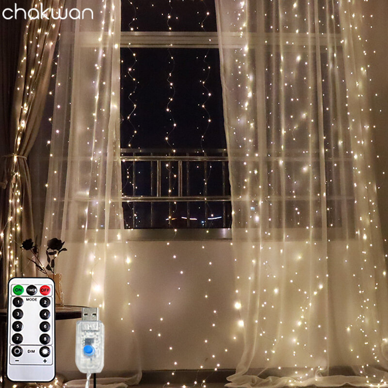 Guirnalda de luces LED con USB para decoración del hogar, guirnalda de luces de hadas para Festival, guirnalda de carámbanos para iluminación de boda, Año Nuevo, Navidad, al aire libre