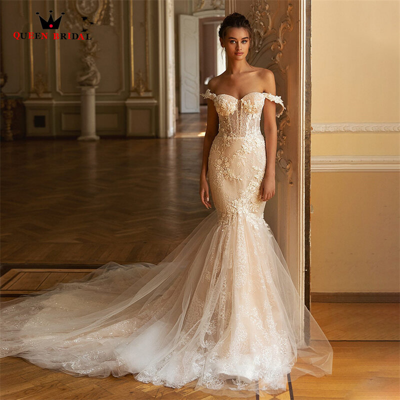 Luxury Mermaid Wedding Dresses Sweeheart Cap Sleeve Tulle Lace Crystal Beaded Bridal Gown 2022 New Design Custom Made DS28