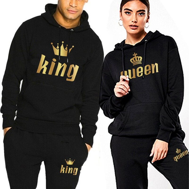 2022 mode Gedruckt Königin König Paar Sweatshirt Plus Größe Hoodie Trend Paar Hoodie Set S-4xl