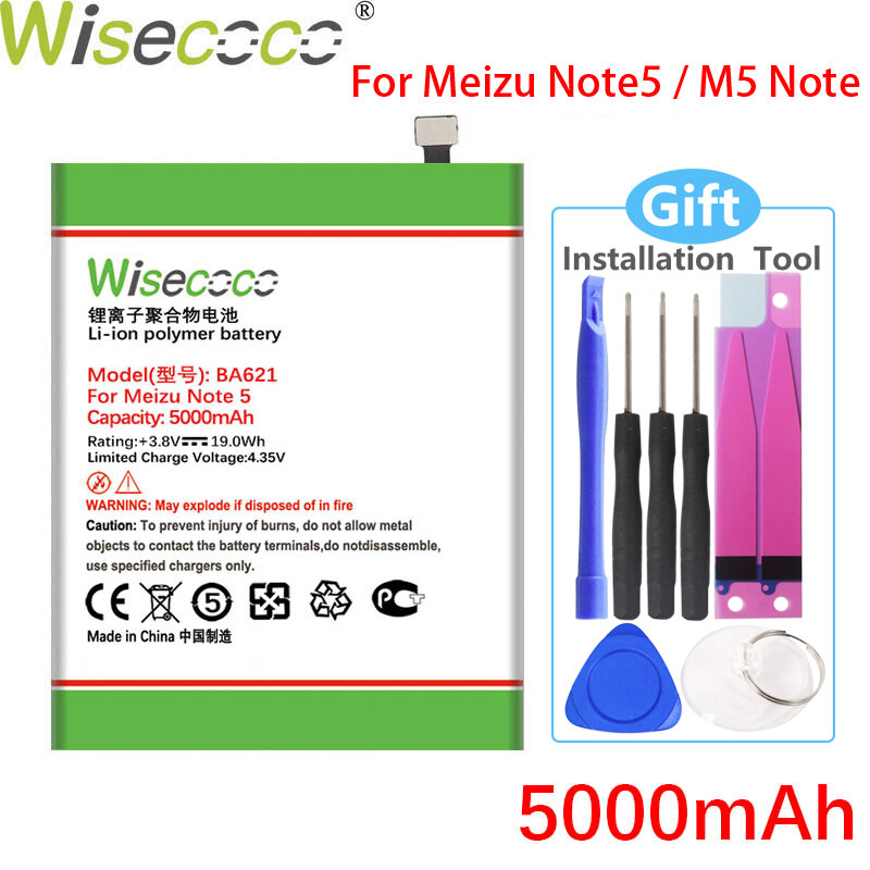 WISECOCO بطارية 5000mAh BA621 للهاتف Meizu نوت 5 M5 نوت 5 جودة عالية + رقم تتبع
